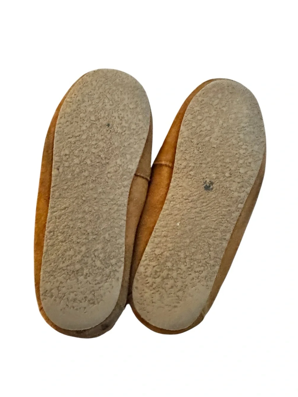 Crewcuts Kids Brown Suede Moccasin Slippers with Bow, Size 2, Fur Lined